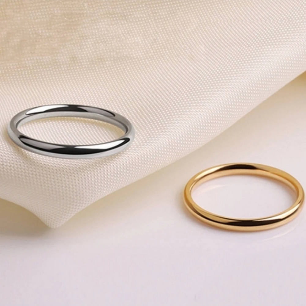 Titanium Steel 2mm Thin Simple Band Silver - Picture 3 of 4